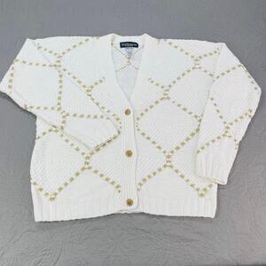 Melbourne Classix Hand Knit Cardigan Sweater Womens‎ Small White Gold Cage Cable